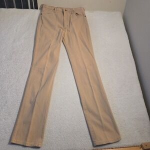 Vintag Wrangler 70s Jeans Mens 33x37 USA Made Tan Denim 936TAN Slim Scovill Zip